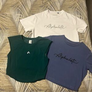 Alphalete White (XS), Green (S) and Blue(S) Crop Shirt Bundle. Lightly worn.